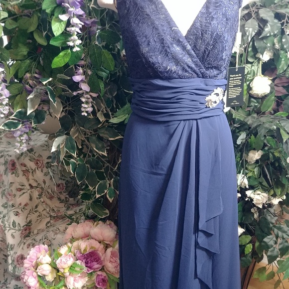 BLUE 2PC FORMAL DRESS WITH BOLERO JACKET SZ L - Picture 5 of 8